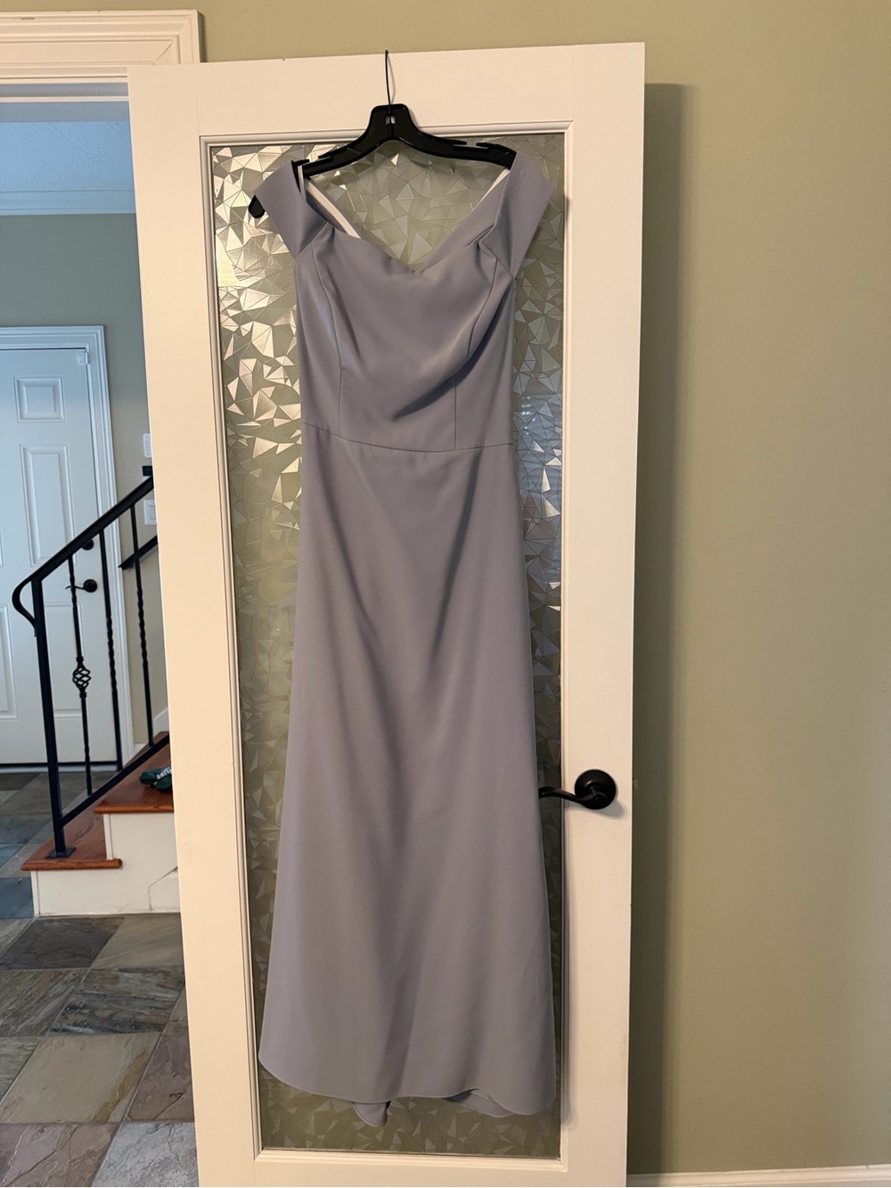 Dessy Collection of the shoulder bridesmaid dress in Soft Lavender